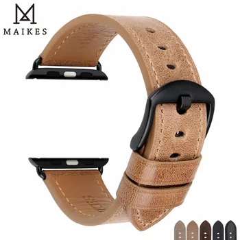 

MAIKES Quality Genuine Leather Strap Brown Replacement For Apple Watch Band 44mm 40mm 42mm 38mm Series 4 3 2 1 iWatch Watchbands