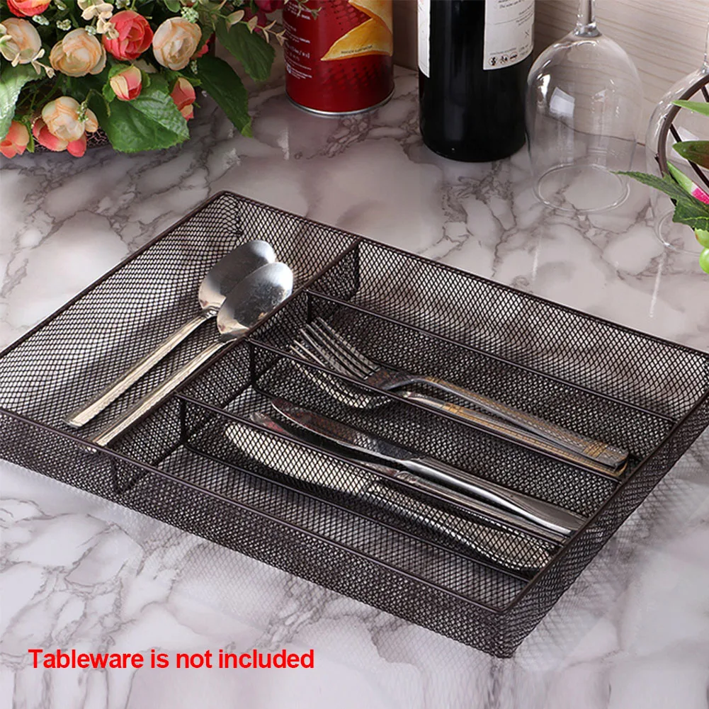 

Storage Spoon Holders Table Kitchen Cutlery Tray Shelf Drain Home Iron Art Organizer Multifunctional Flat Drawer 5 Grids