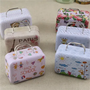 

Free ship!1lot=6pc!New model cartoon suitcase creative storage tin bag / candy boxes / coin Iron gift box