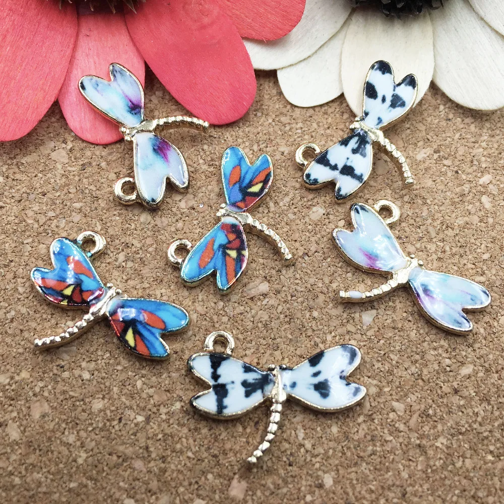 

17*22mm Alloy Animal Dragonfly Pendant Charms Gold Tone Enamel Colorful Oil Drop Metal Ornament Accessories Charm