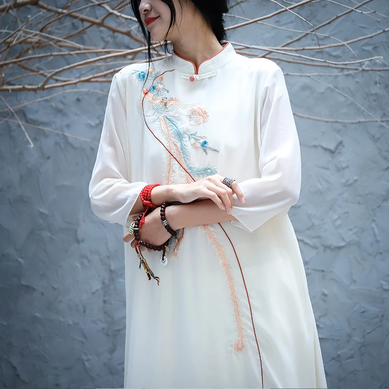 

2019 chinese dress cheongsam qipao cheongsam modern crane embroidery cheongsam women oriental phoenix qipao Vestido