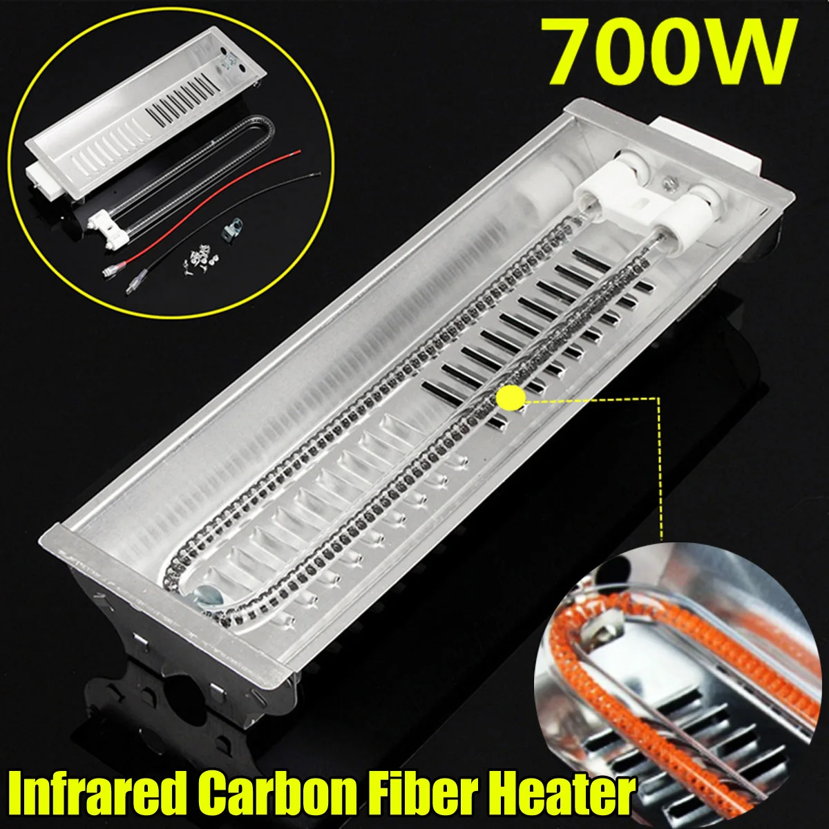 

700W Far Infrared Double Carbon Fiber Heater Radiant Wave Paint Curing Heating Lamp For Baking Oven