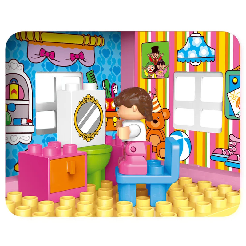 GOROCK 78 шт. большой размер розовый вилла девушки большие строительные блоки Набор Дети совместимы с Duploe DIY Кирпичи Модель игрушки для детей