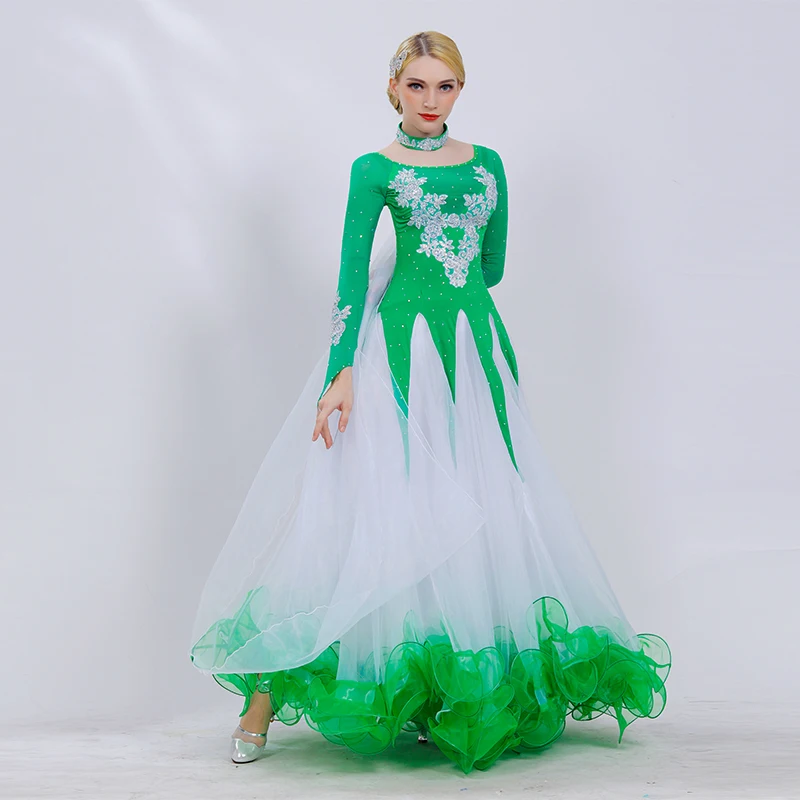 Платья для конкурса бальных танцев, стандартные Бальные платья, стандартные танцевальные платья, бальные платья, современные танцевальные костюмы - Цвет: green