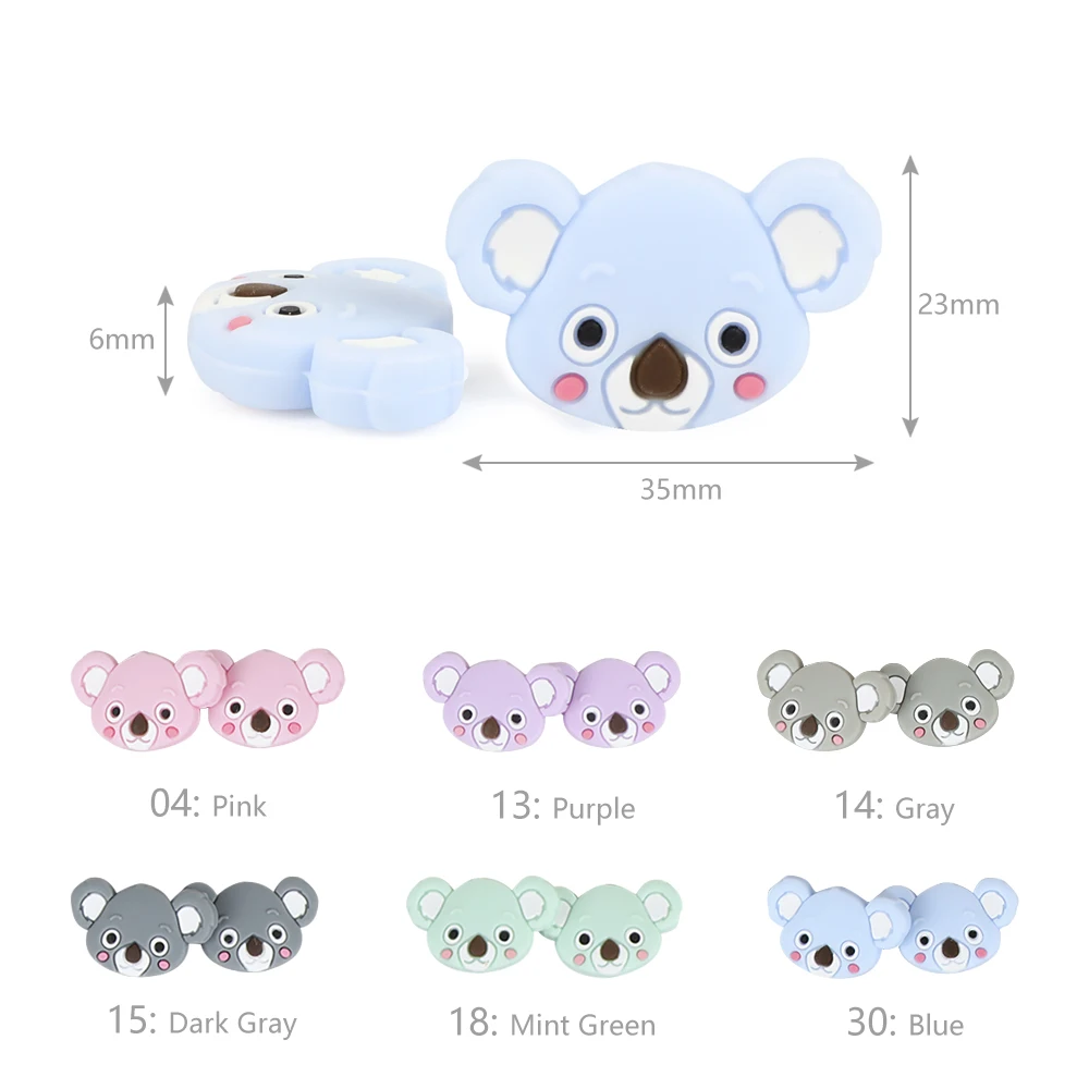 TYRY.HU 6pcs 코알라 비즈 카톤 젖꼭지 클립 구슬 식품 학년 실리콘 작은 막대 미니 Teether