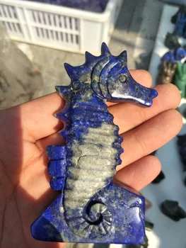 

10cm Natural lapis Hand Carved Seahorse Figurine Wild Life Figurine Handmade Craft Home Office Decoration Gift