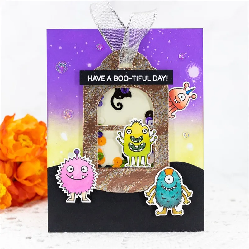 

YaMinSanNiO Monsters Star Dies Stamps Sets Metal Crafts Dies Cutting and Stamp Clear Scrapbooking Embossing Card DIY Album Book