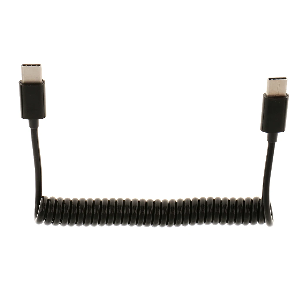 MagiDeal USB 3.1 Type-C Male to USB 3.1 C Male Plug Sync Data Cord Spiral Cable Black