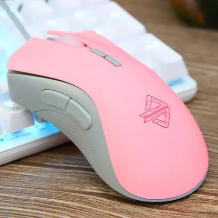Новинка Ajazz AJ118 эргономичная USB Проводная оптическая игровая мышь 7 кнопок с разрешением 3200 dpi для дома, офиса, ноутбука настольная мышь - Цвет: Розовый