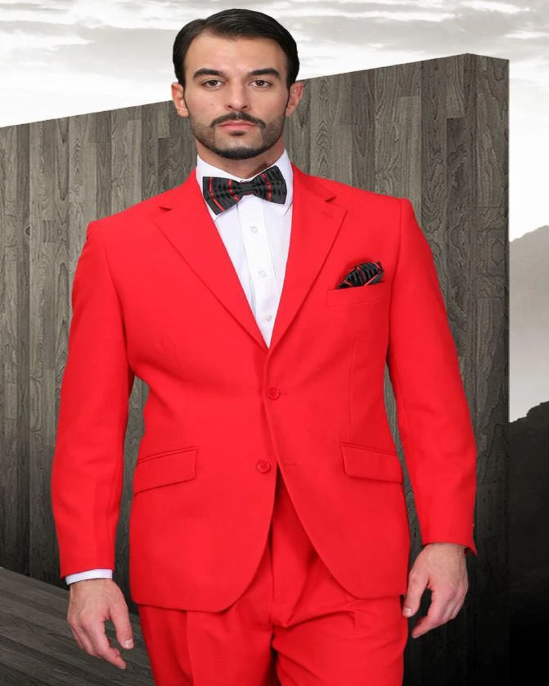 Custom Made Groom Tuxedos Big Red Best Man Groomsman Notch Lapel Men ...