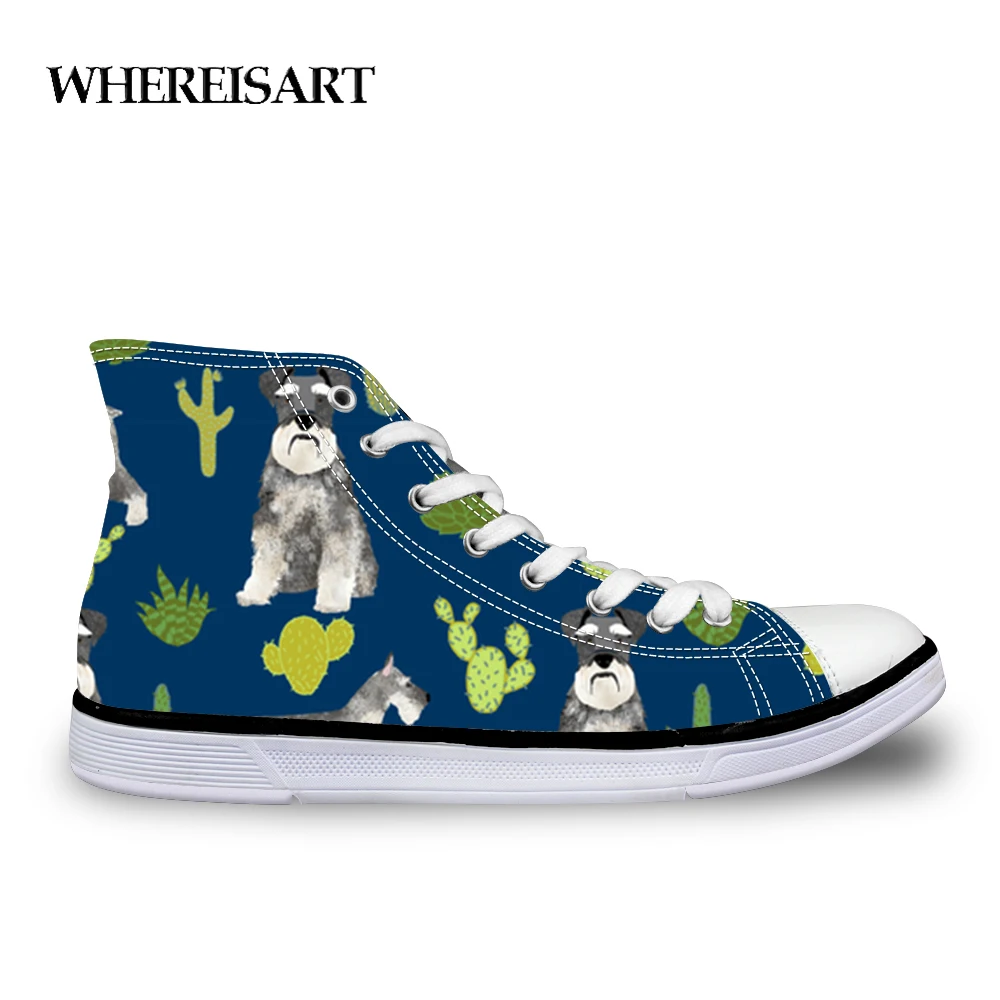 

WHEREISART Schnauzer Printing Women Casual Shoes 2019 Vulcanize Shoes Fashion Sneakers Canvas Lace up Shoes Zapatillas Mujer