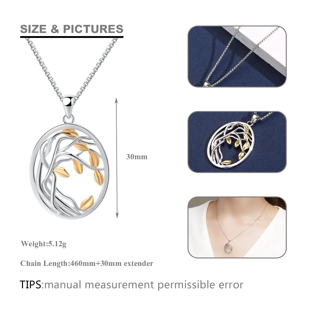 SA SILVERAGE 925 Sterling Silver Tree of Life Pendant Necklaces for Women Gold Color Silver Long Maxi Chain Necklace Chokers - Image 5