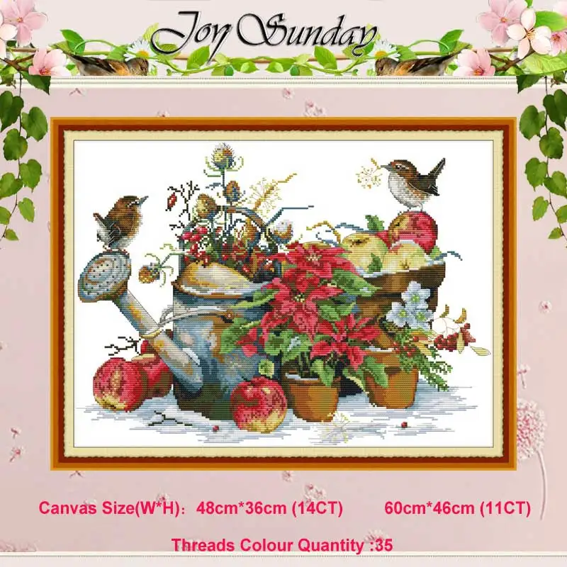 

Flower pot and birds counted 11CT 14CT Cross Stitch Set DIY DMC Chinese Cross-stitch Kit Embroidery Needlework Home Decor