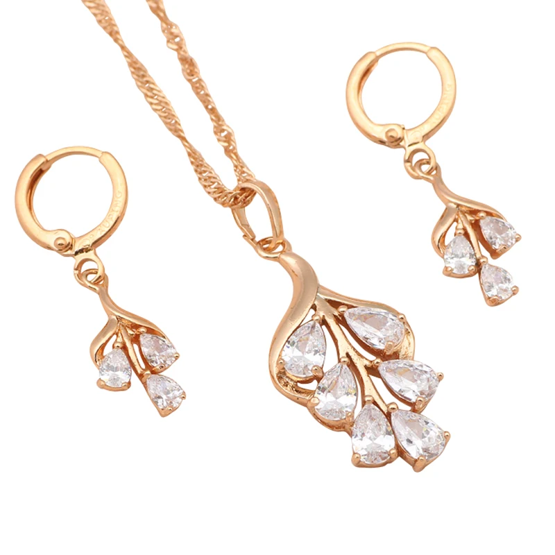 Shining crystal gold tone Fashion jewelry for women jewelry sets Earrings Necklace white Zircon
