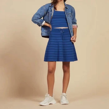 

2019 New Arrive Blue two 2 Pieces Sexy Spaghetti Strap Square Collar Elegant Women Bandage Dress Clubwear Vestidos Wholesale