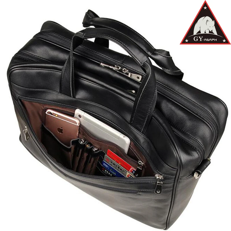 

ANAPH Original Real Soft Nappa Leather Business Briefcase For Men 17 Inch Laptop Bag Large Capacity Tote Bags Top Quality Black