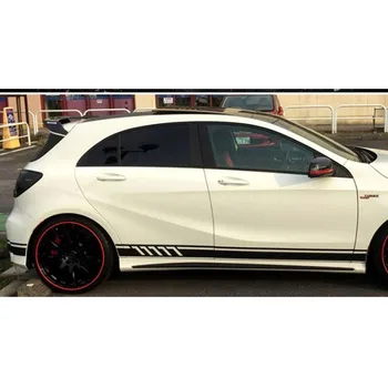 

220*11.5CM 2PCS Universal Black Car Racing Body Side Stripe Skirt Roof Hood Decal Sticker For All Cars Vinyl Bumper Decal