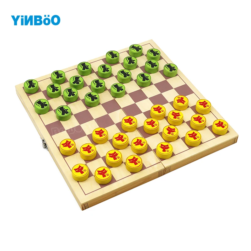 

International Checkers Chess Game,Wooden Material Lattice Green/Yellow Chessman Cute Chess For Children Educational Gift