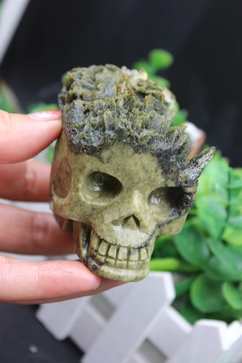 

301grams of natural quartz crystal green tourmalines skull healing A112