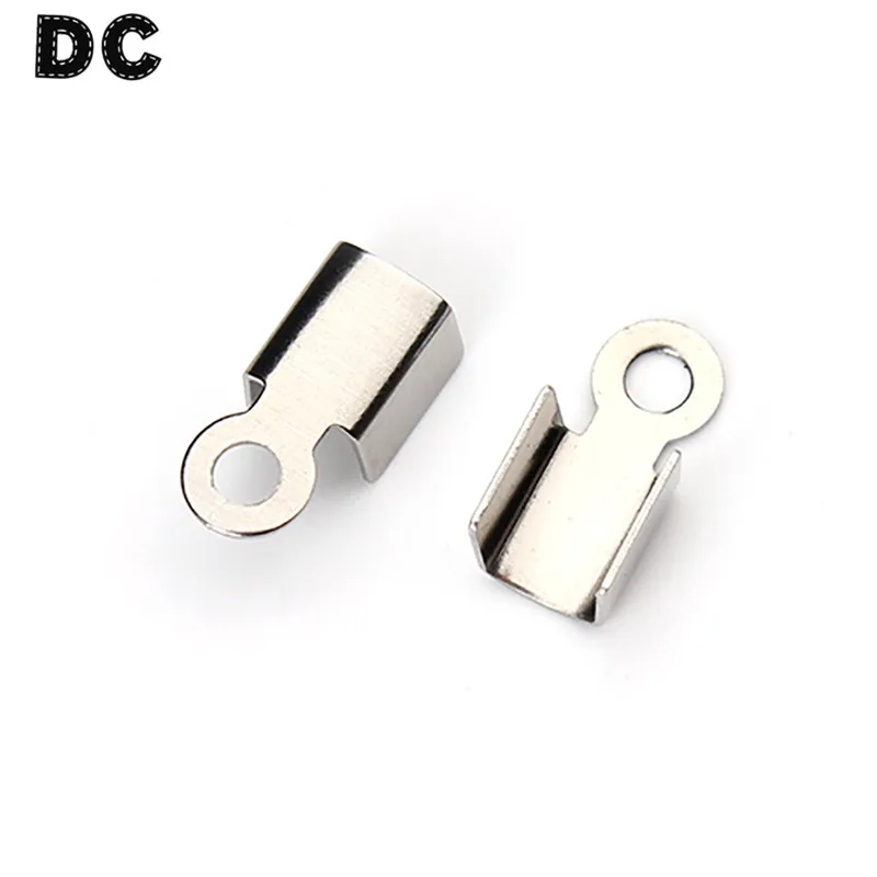 

DC 100pcs/lot 316L Stainless Steel Necklace Cord Crimp End Caps Tips 9.5x4.5mm(inner dia 3mm) Silver Color Fit DIY Jewelry