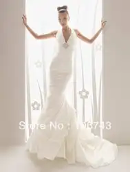 Бесплатная доставка 2016 новый стиль Sexy невесты свадебное белый Русалка платья макси долго Обычай размер/цвет кристалл бисероплетение