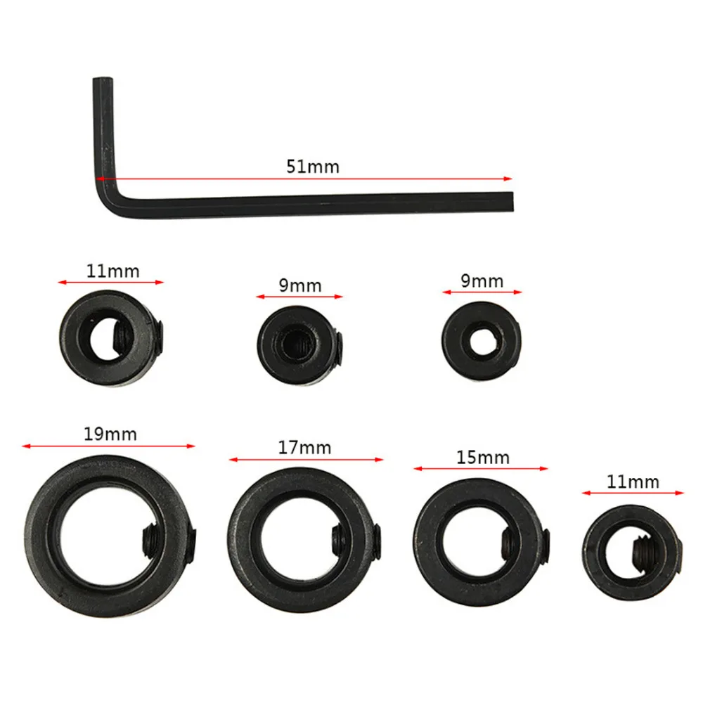 Стопорное кольцо-хомут, позиционер, 7 шт., 3-12 мм, набор сверл, расстояние между кольцами, деревообрабатывающее сверло, шестигранный ключ