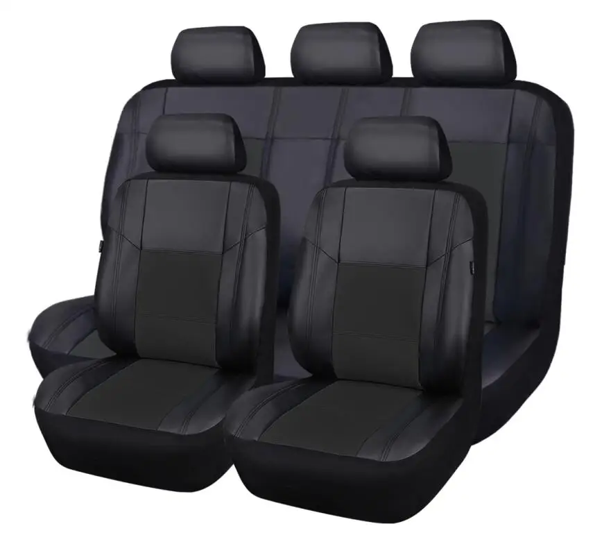 Универсальный чехол для автомобильного сиденья из искусственной кожи, черный, бежевый, синий, чехлы для всех автомобилей, защита для автомобильного сиденья - Название цвета: Черный