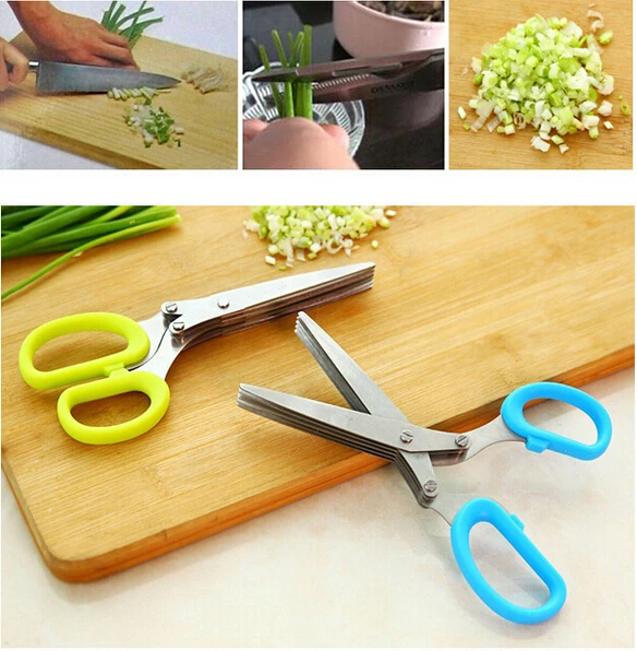 

Multi-functional Stainless Steel Kitchen Knives 5 Layers Scissors Sushi Shredded Scallion Cut Herb Spices Scissors Cooking Tools