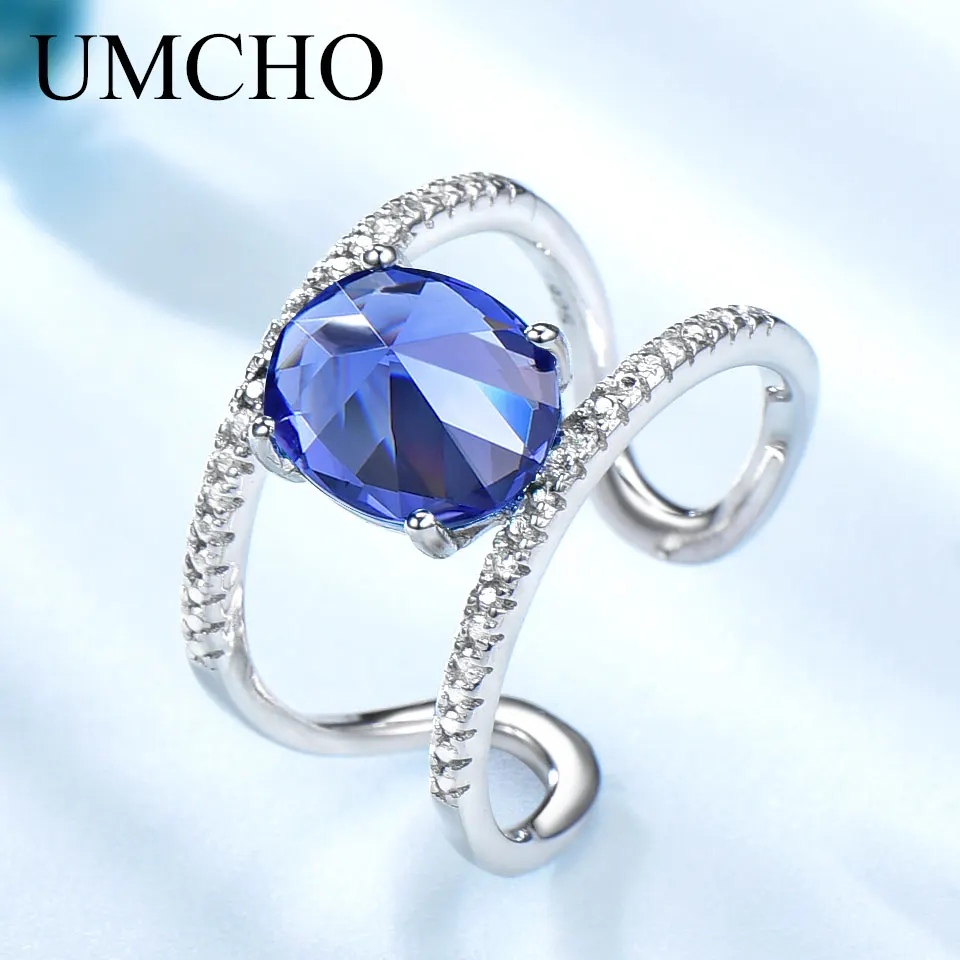 UMCHO, настоящее 925 пробы, серебряные кольца для женщин, камень по месяцу рождения, танзанит, драгоценный камень, серебряное кольцо, обручальное кольцо, ювелирное изделие, Новинка