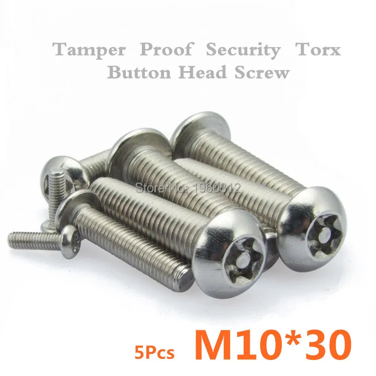 5pcs/lot ISO7380 M10*30 Stainless Steel Tamper Proof Security Torx Button Head Screwin Screws