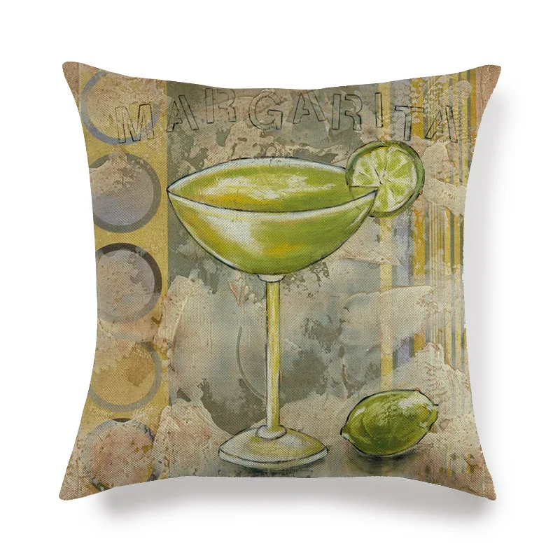 Summer Fruit Goblet Drink Pattern Cushion Cover Lemon Strawberry English Nostalgic Pillow Case Watercolor Square Chataccessories