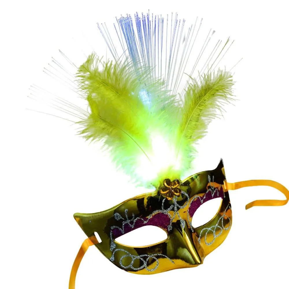 

Women Venetian LED Fiber Mask Masquerade Fancy Dress Party Princess Feather Masks Christmas Halloween Party Mask