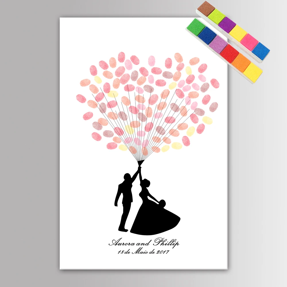 Personalized Wedding Fingerprint Tree Guest Book Wall Painting Gift Heart Canvas Poster Wedding Party Anniversary Souvenir