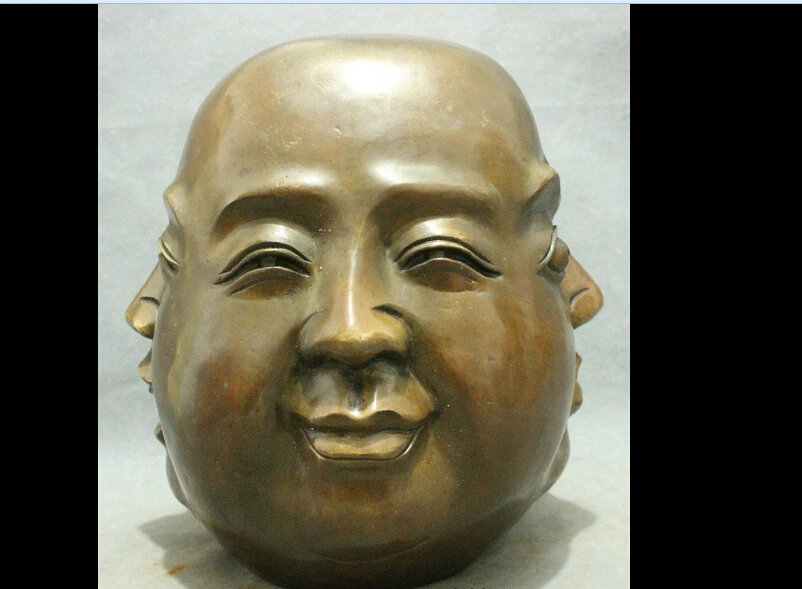 wan671004+++10 Chinese Bronze Copper Buddhism 4 Face Xi Nu Ai Le Maitreya Buddha Head Statue |