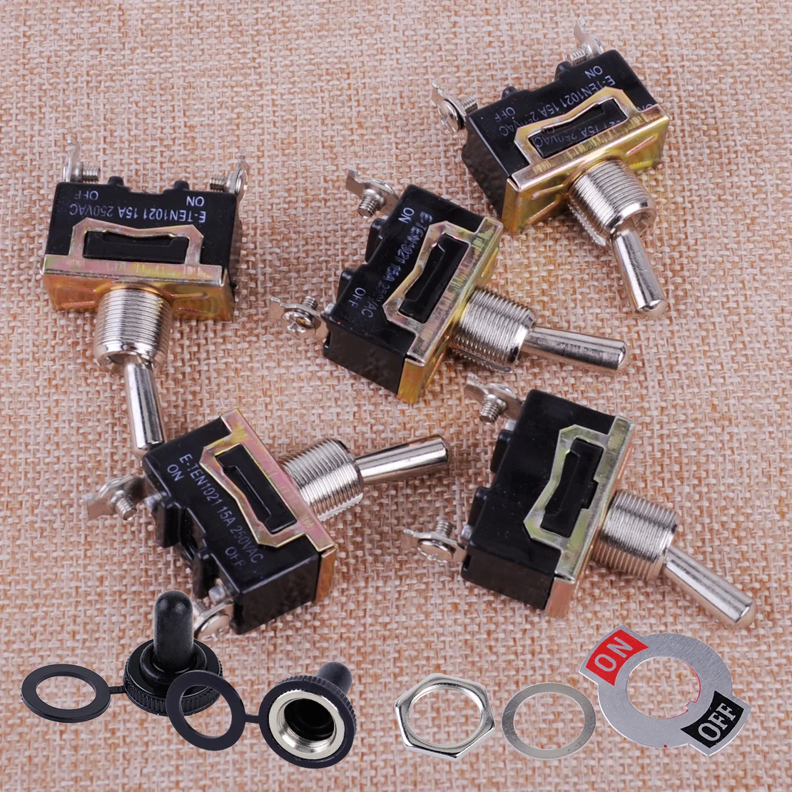 

CITALL 5pcs SPST ON/OFF 2Pin Heavy Duty Car Boat Yacht Tractor 15A 250V Rocker Toggle Switch with Waterproof Boot
