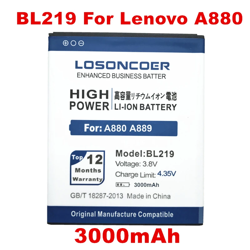 3000mah losoncoer bl219 battery replacement for lenovo a880 battery s856 a889 a890e s810t a850 3000mah losoncoer bl219 battery replacement for lenovo a880 battery s856 a889 a890e s810t a850