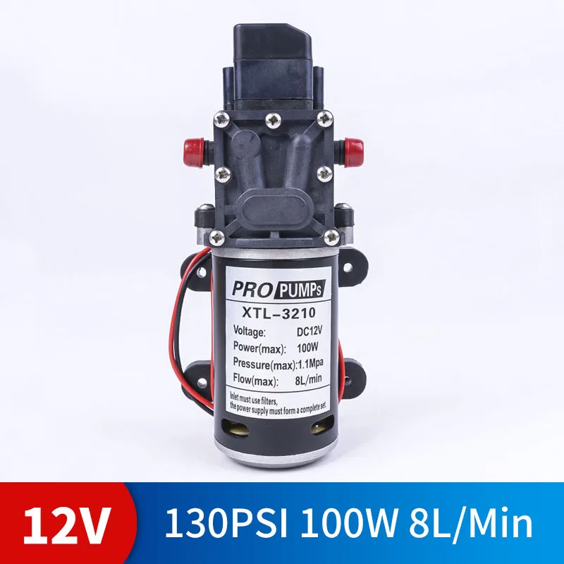 

DC 12V 100W 130PSI 8L / Min water high pressure diaphragm self-priming pump agricultural electric water pump car wash spray