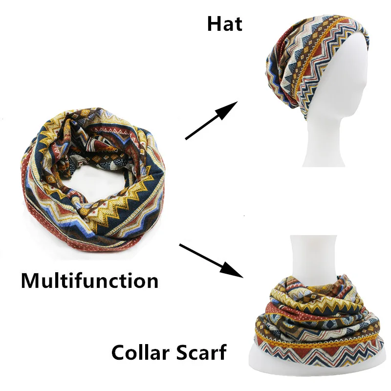 LOVINGSHA Autumn Winter Skullies Beanies Vintage Design Dual-use Women Hats For Ladies Thin Girl Fashion Feminino Scarf HT069 2