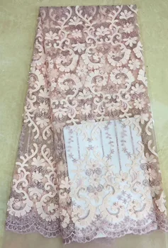 

2019 Pink Nigerian Fabrics Lace With Beads For African Women Wedding Dress High Quality Guipure French Net Lace With 3 D Flowers