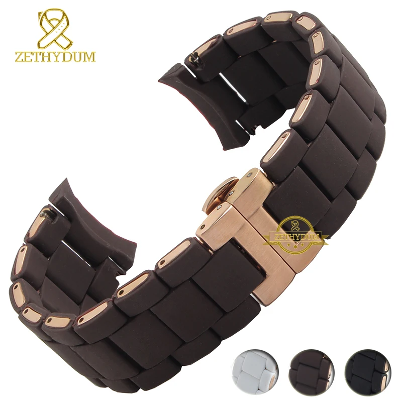 Rose Gold Buckle Silicone Wristband Bracelet - 20/23mm Strap