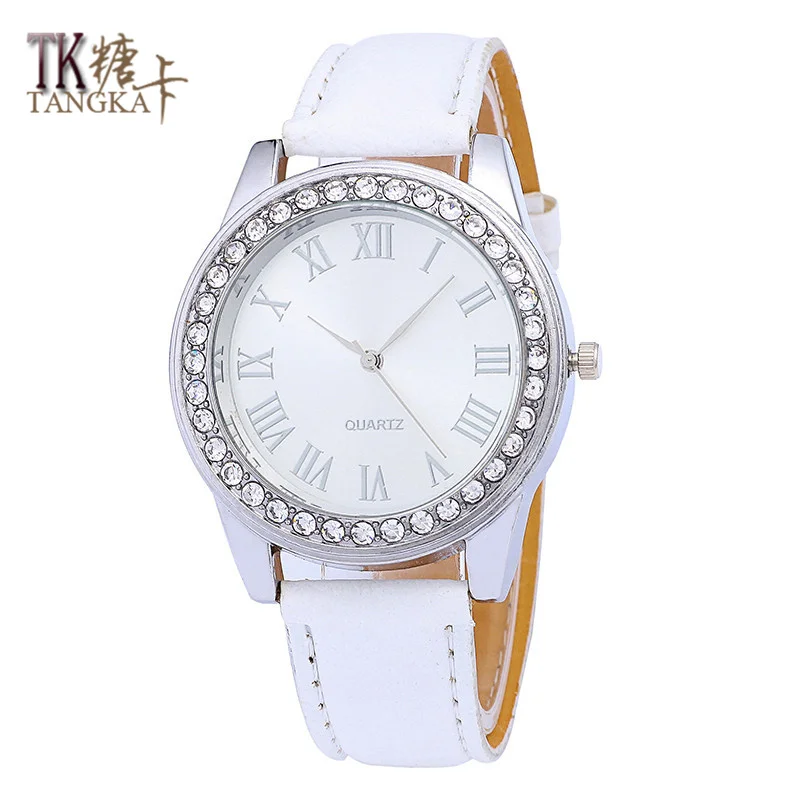 

Fashion new leather strap watch women Luxury brand crystal dress lady Roman numeral bracelet quartz watch gift relogios feminino