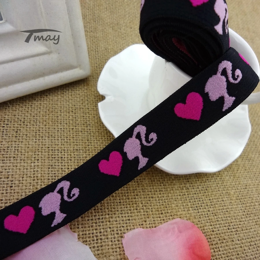 

#1221 Black+Peach Heart+Pink Girl Tape Elastic Lace Trim Ribbon Stretch Elastic Band Lace Ribbon Webbing DIY Sewing Underwear