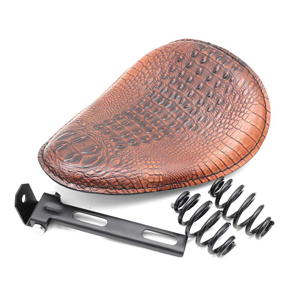 For Harley Sportster Bobber Chopper Honda Yamaha Kawasaki Suzuki Brown Leather Solo Seat Cover + 3&quot Spring Bracket Mount Kit |