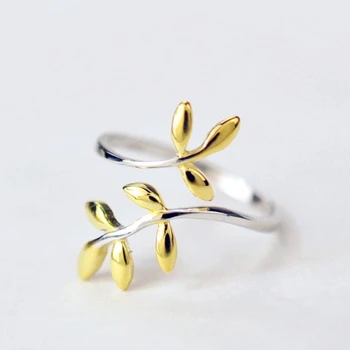 

Sole Memory Art Fresh Twig Leaves Cute Simple Fashion 925 Sterling Silver Female Resizable Opening Rings SRI251