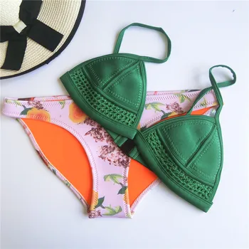 

2018 New Sexy Micro Triangle Bikinis Set Neoprene Push Up Women Vintage Tong String Swimsuit Brazilian Beach Bathing Swimwear