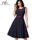 Save 4.08 on Nice-forever New Brief Elegant Ladylike Vintage Charming With Belt Print Geometry Sleeveless Ball Gown Formal Woman Dress A011