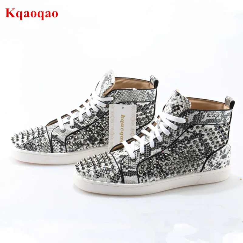 New Sapato Masculino Embossed Python Leather Spikes Studded Cool Men Casual Shoes Mens High-Top Lace Up Flats Trainers Men Shoes New Sapato Masculino Embossed Python Leather Spikes Studded Cool Men Casual Shoes Mens High-Top Lace Up Flats Trainers Men Shoes
