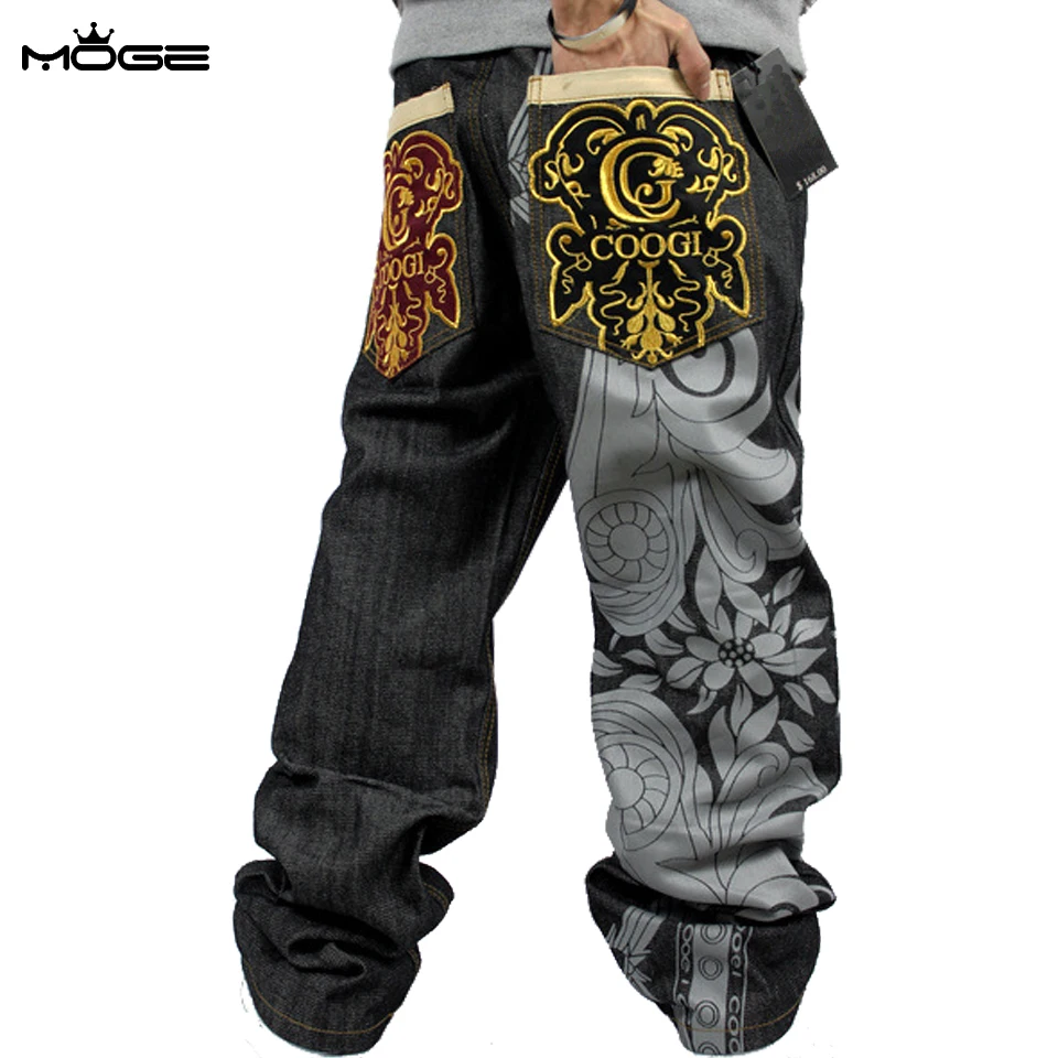 embroidered baggy jeans mens
