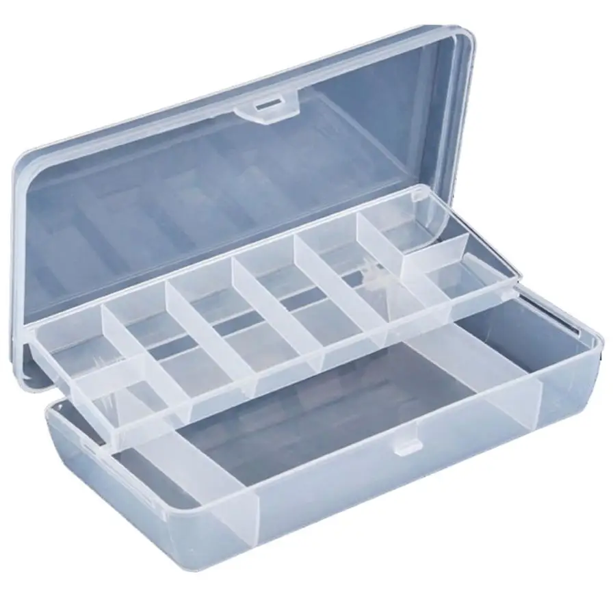 Plastic 2 Tray Compartments Fishing Lure Portable Tackle Box Two Sided