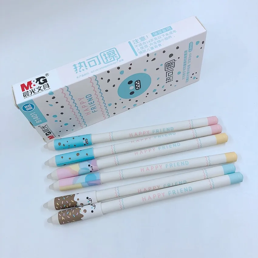 

(4 Pieces/Lot) M&G Cute Cartoon 0.5mm Magic Erasable Gel Pen Blue Ink Color Kawaii Korean Stationery Kids Writing Tools B1401